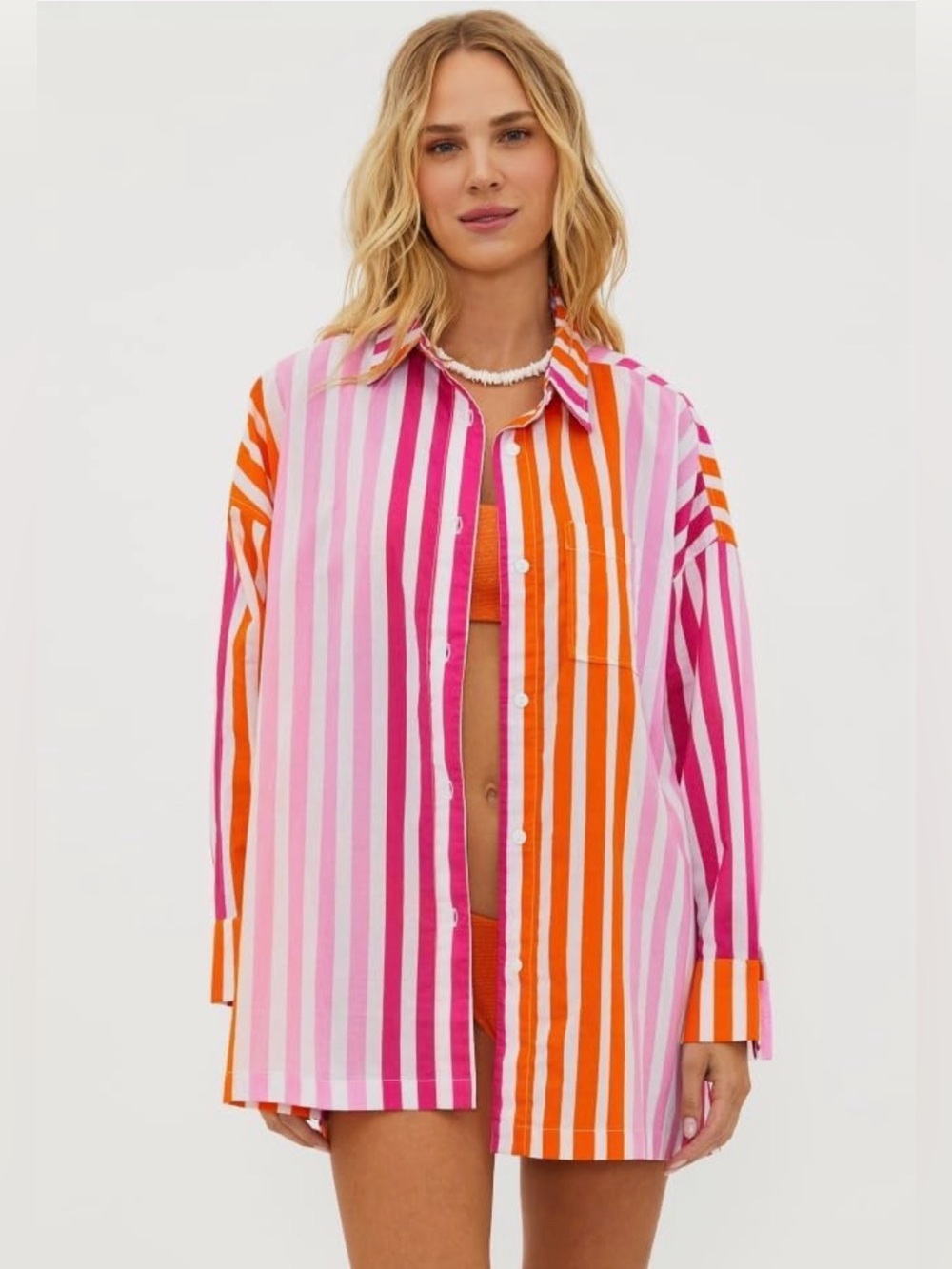 Beach Riot Alexa Top In Sunset Stripe Womens L/XL Long Sleeve Button Lightweight